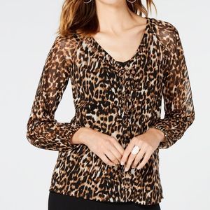 INC Animal-Print Lace-Up Top
